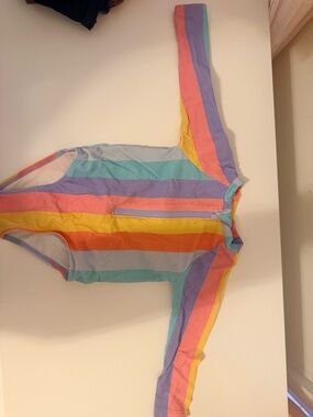 Old Navy Rainbow Stripe Long-Sleeve One-Piece Swimsuit - Multicolor